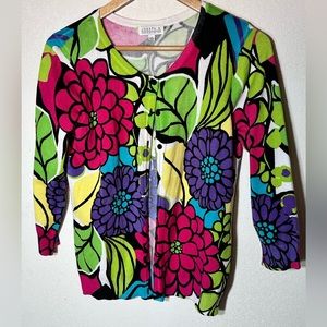 Joseph A. Womens Cardigan MOD Big Scale All Over Floral Print Sweater Size M